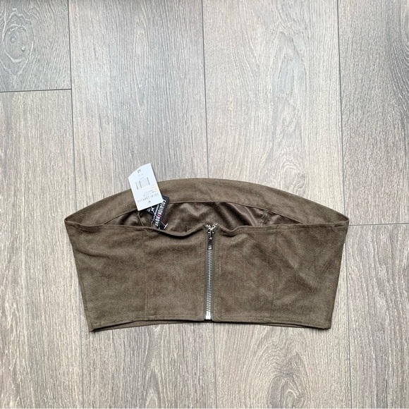 Fashion Nova Cheap Tricks Bandeau Tube Crop Top Olive Green Suede Size Medium - Picture 4 of 9